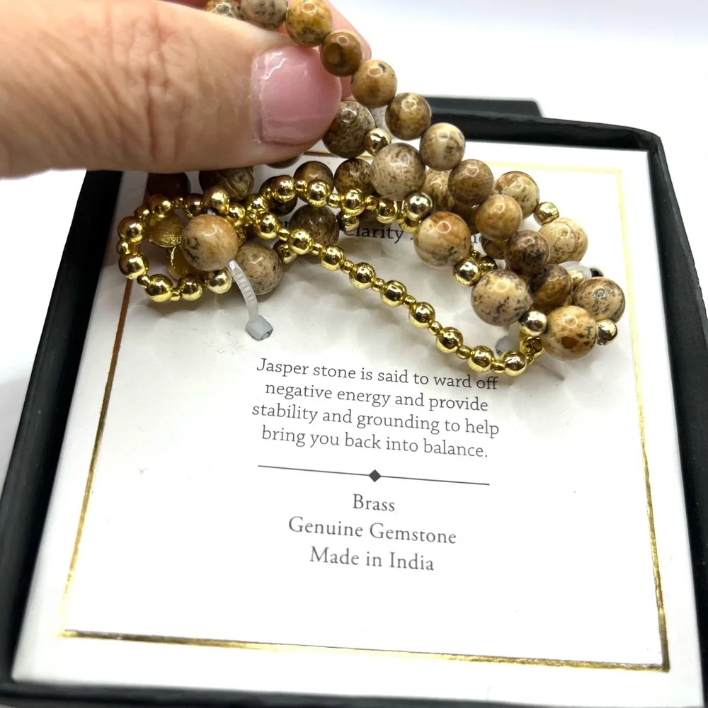 Elegant Gold and Brown Beaded Bracelet Set Stackable Stretch Bracelets